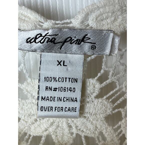 Ultra Pink White Open Lace Open Work Short Sleeve Top Women's Size XL - Picture 3 of 4